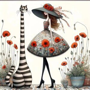 DIY Unfinished Diamond Painting Kit Funky Cat with Stylish Girl